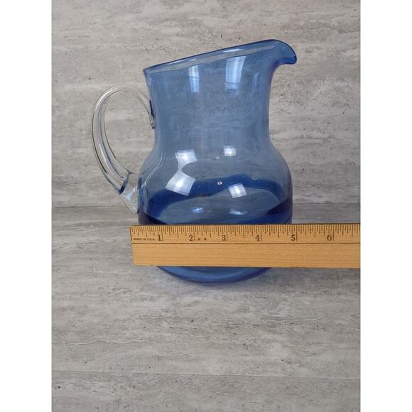 Glass Pitcher Jug Cobalt Blue‎ Clear Handle - Picture 8 of 8